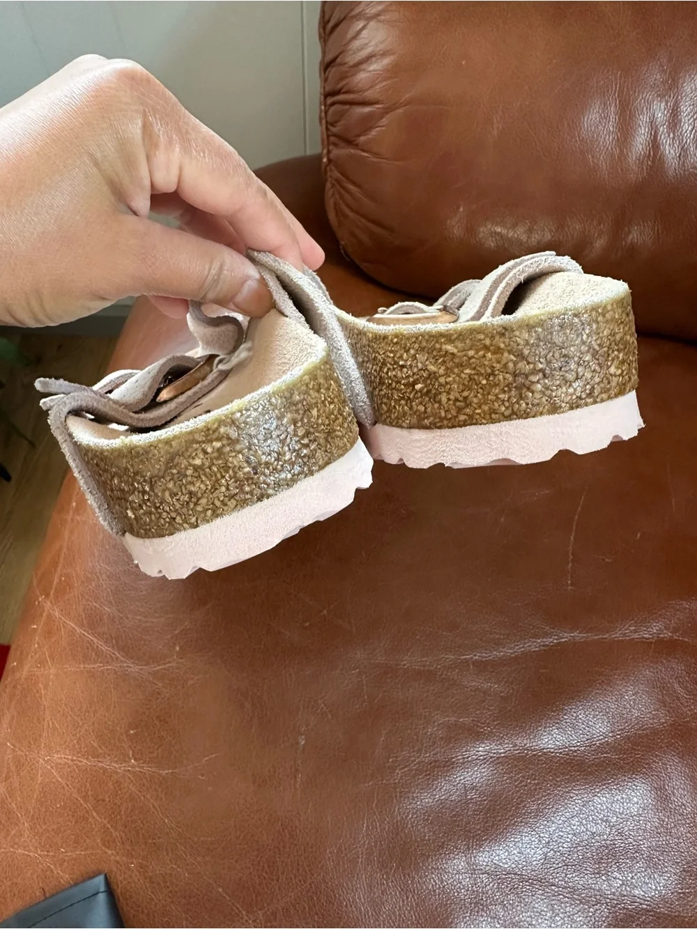 Birkenstock Arizona Suede Two-Strap Sandals in Beige